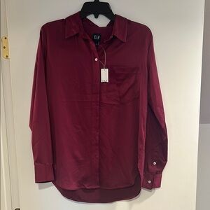 NWT GAP Pretty Silky Wine Colored Long Sleeve Button-Up Blouse